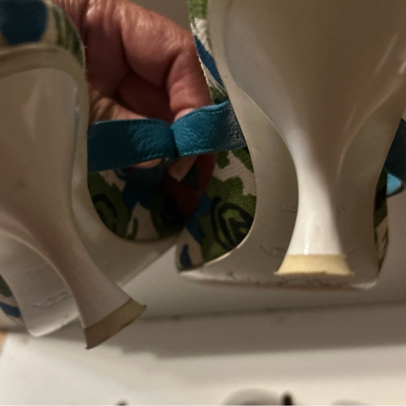 Apepazza Sandals Size 37 Kitten Heel Aqua Blue Beaded Flower Italy Beach Summer - Picture 6 of 6